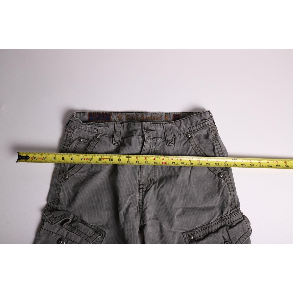 Rock Revival Mens Grey Pinstripe Cargo Shorts Size 34 Fleur De Lis Y2K Utility - Picture 8 of 8